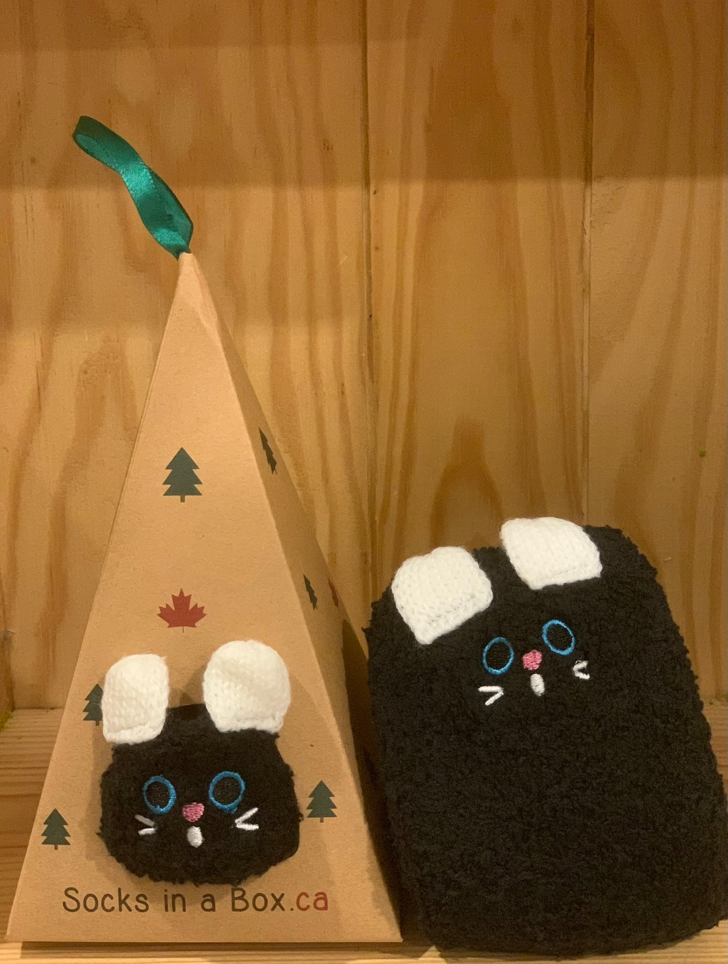 Black Kitty Cat with paws Socks in a Box