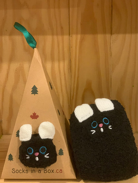 Black Kitty Cat with paws Socks in a Box
