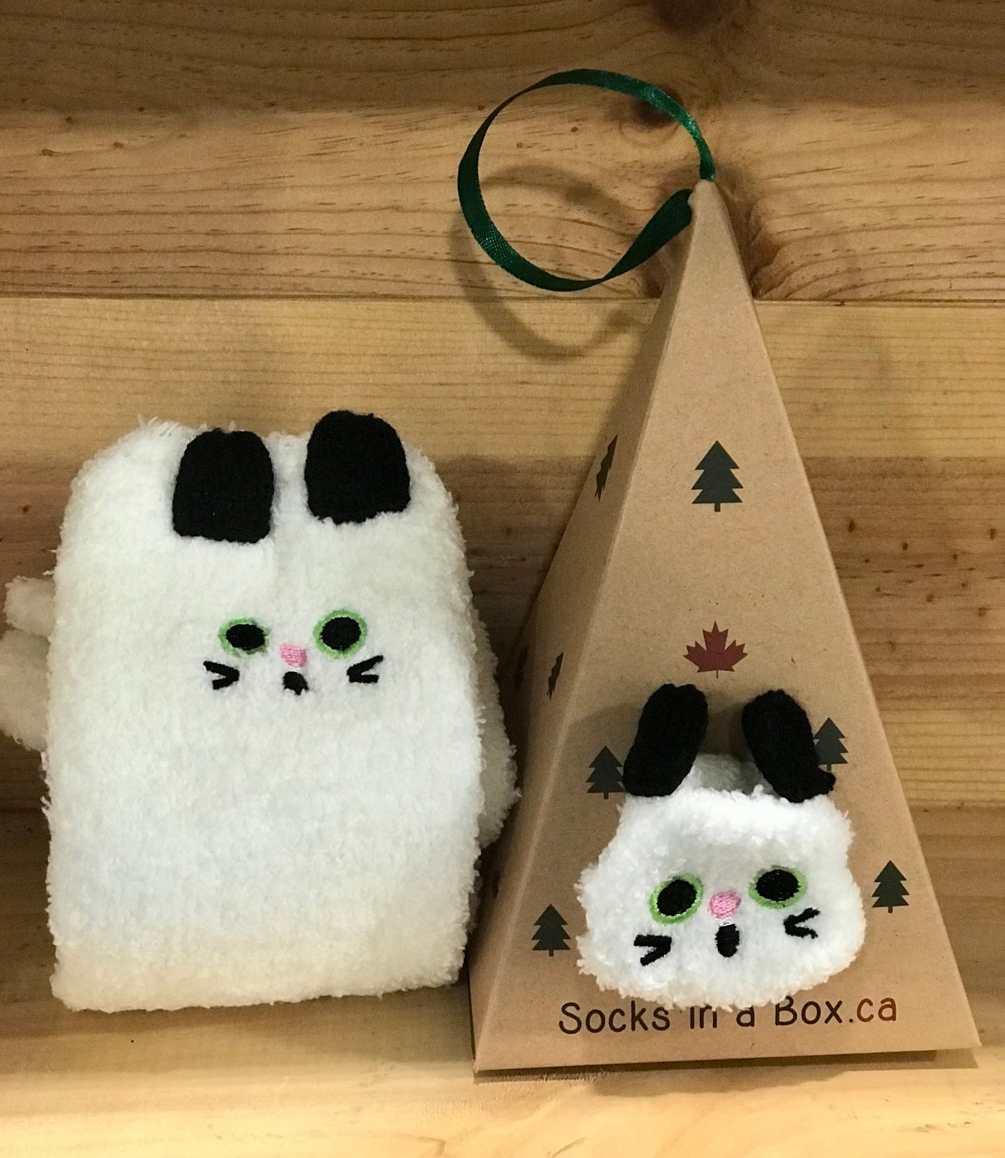 White Kitty Cat with paws Socks in a Box