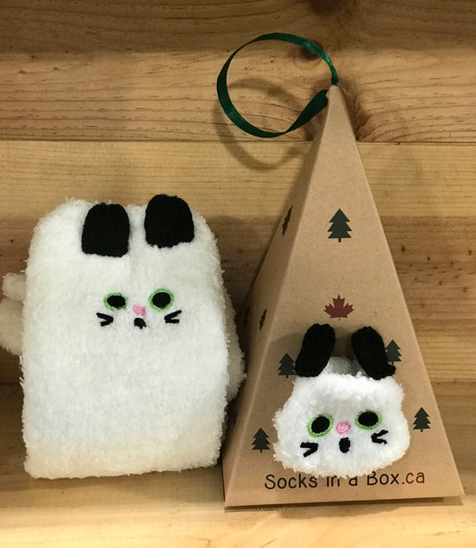White Kitty Cat with paws Socks in a Box