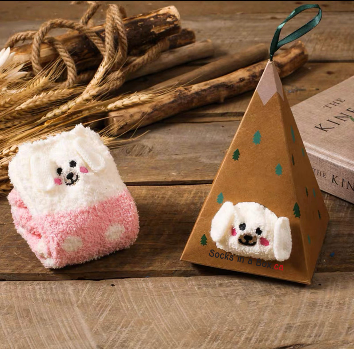 White and Pink Puppy Dog Socks in a Box