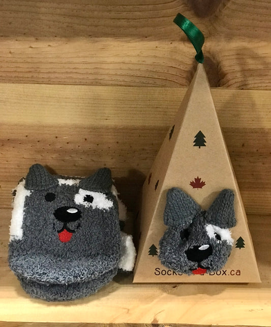 Grey Puppy Dog Socks in a Box
