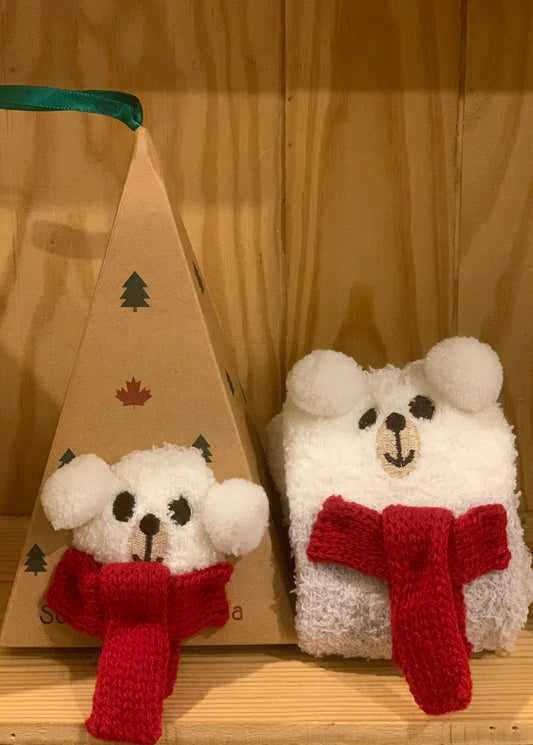 Holiday White Bear Socks in a Box
